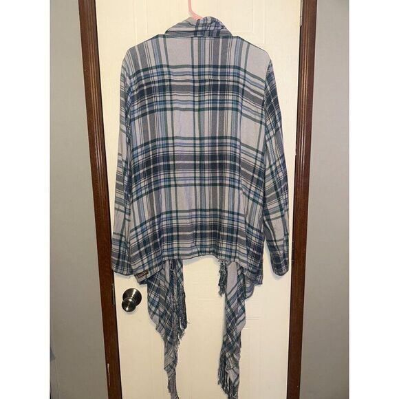 Matilda Jane Moments With You Form a Line Jacket Plaid Fringe Open Front Sz Lg - Picture 4 of 15